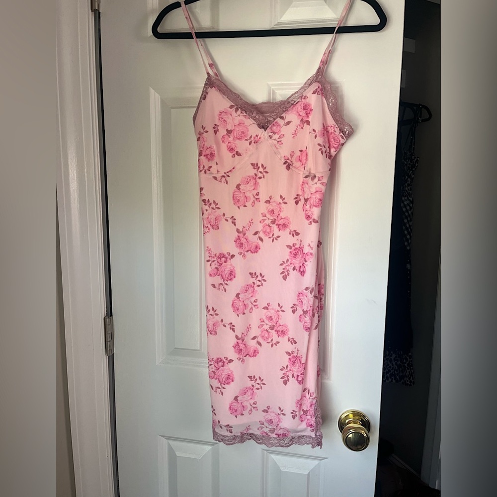 Y2k lace pink flower dress small